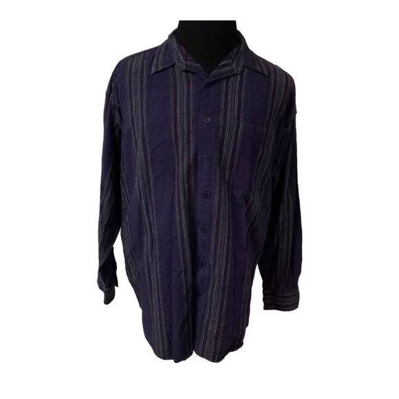 Loafers Reed St James Mens XL Purple Striped Long Sleeve Button Up Shirt - Picture 1 of 11